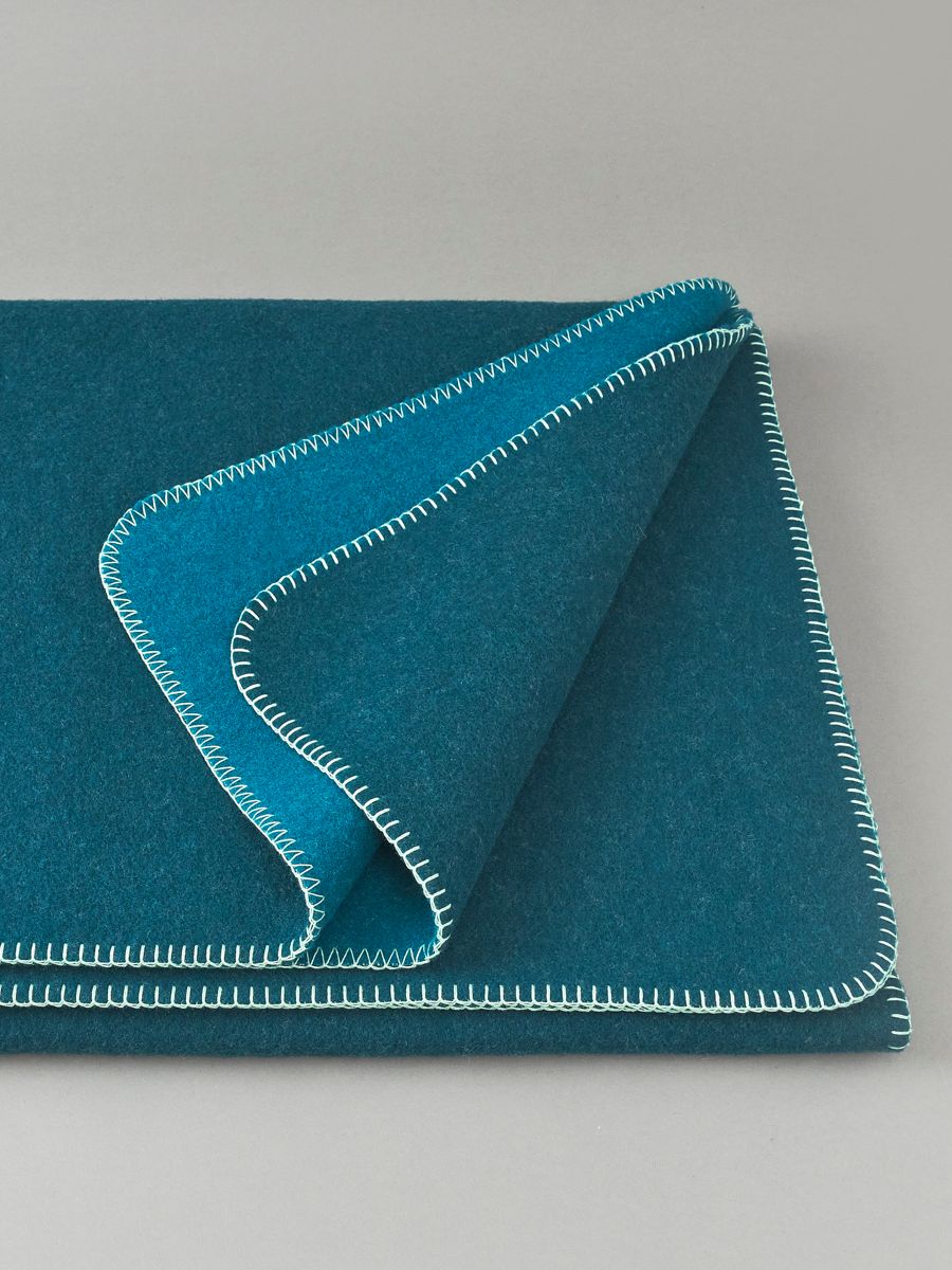 Merino Kuscheldecke Ökolana - Dunkelgrün / Petrol