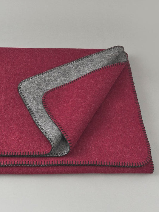 Merino Kuscheldecke Ökolana - Dunkelrot / Dunkelgrau