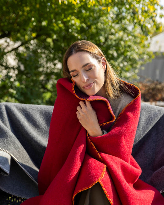 Merino Kuscheldecke Ökolana | Dunkelrot / Rot
